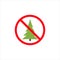 Christmas tree is forbidden. Red prohibition sign of Christmas tree. No Christmas tree sign on white background. Stop