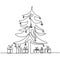 Christmas tree and gift box continuous one line drawing. Christmas pine fir tree decoration for celebration christmas party