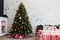 Christmas tree with gifts for new year bedroom holiday winter