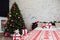 Christmas tree with gifts for new year bedroom holiday winter