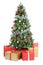 Christmas tree gifts present decoration golden balls isolated on