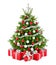 Christmas tree and gifts, in red, white and silver