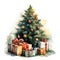 Christmas tree with gifts in a watercolor theme, space for your text, product. Generative AI