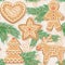 Christmas tree and ginger cookies. Seamless pattern