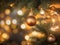 Christmas tree with golden Christmas balls on a blure bokeh background