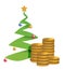 Christmas tree and golden coins illustration