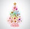 Christmas tree greetings card design with colorful christmas objects