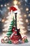 Christmas tree and a guitar with santa red hat, balls, candy cane, fantasy, twinkling lights, realistic, printable