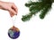 Christmas tree, hand and earth