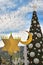 Christmas tree, Hanukkah menorah and crescent in Haifa, Israel