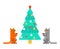 Christmas tree hypnotized cat. Eyes were spiraling. vector illustration