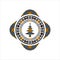 Christmas tree icon inside arabic badge background. Arabesque decoration