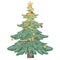 Christmas tree. Illustration for the New Year. The tree is decorated with a garland, bows, New Year's toys. Suitable for