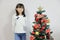 Christmas tree and Japanese student girl