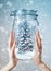 Christmas tree in jar. Christmas concept illustration for web