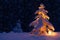 Christmas tree with a lantern in the snow in the woods.