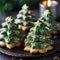 Christmas Tree Linzer Cookies With Green Frosting And Sprinkles