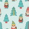 Christmas tree and little gnomes. Seamless pattern. Hand drawn gnome sketch. Cartoon vector illustration. Cute dwarfs characters