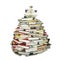 Christmas tree made of books on white background