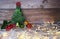 Christmas tree made from broccoli, on a wooden background, close-up, selective focus.2022,2023