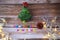 Christmas tree made from broccoli, on a wooden background, close-up, selective focus.2022,2023