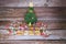 Christmas tree made from broccoli, on a wooden background, close-up, selective focus.2022.