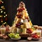 Christmas tree made from cheese and fruits