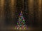 Christmas tree made of color lights string on a transparent background. Golden snow for the new year.