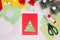 Christmas tree made of disposable paper napkins. Childrens Christmas craft card. Step-by-step instruction. Step 10