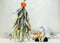 This Christmas tree is made of dried fish. New year for the fisherman. The tree is decorated with floats and fishing tackle.