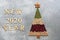 Christmas tree made of food on gray background. New year 2020. Creative idea, concept of vegetarian and vegan food. Top view, flat