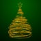 Christmas Tree Made Of Gold Wire. Green Background