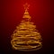 Christmas Tree Made Of Gold Wire. Red Background.