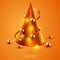 Christmas tree made with golden cone. Merry Christmas and happy new year banner.