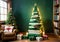 A Christmas Tree Made Of Stacked Green Books, In A Cozy Library Corner. Generative AI