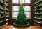 A Christmas Tree Made Of Stacked Green Books, In A Cozy Library Corner. Generative AI