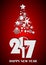 Christmas Tree made of stars and snowflakes on red background. New Year 2017 concept