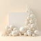 Christmas tree made of white balls and white feathers. 3d rendering AI Generative.