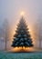 A Christmas Tree In A Misty, Early Morning Setting. Generative AI