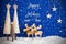 Christmas Tree, Moose, Snow, Star, Text Happy Holidays, Snowflakes