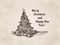 Christmas tree New Year handdrawn engraving style template