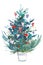 Christmas tree. New year, xmas celebration. Watercolor drawing. Watercolour painting