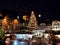 Christmas tree at night panorama   moon on sky holiday in Tallinn old town square medieval street  city night street  blurred eve