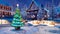 Christmas tree on night rural landscape background