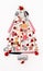 Christmas tree of old and antique miniatures in red, silver and