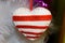 Christmas Tree Ornament Red And White Heart In Horizontal Lines