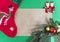 Christmas tree with ornaments, Christmas sock, Christmas tree to