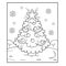 Christmas tree with ornaments and gifts. Christmas. New year. Coloring book for kids. Coloring Page.