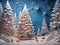 Christmas tree in paper style frozen handcraft origami scenery landscape card season