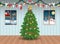 Christmas tree in party room decorated background